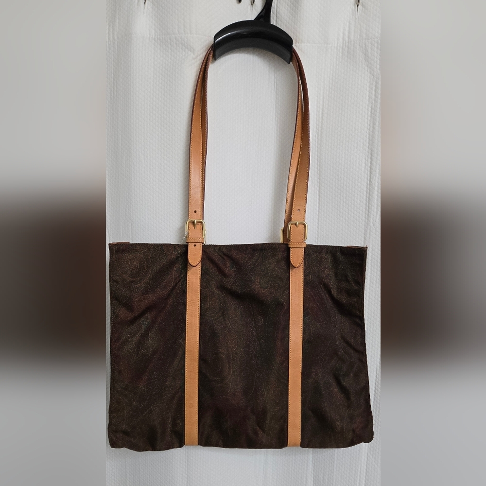 EUC ETRO Tote Paisley with Brown Leather handles - Picture 2 of 8